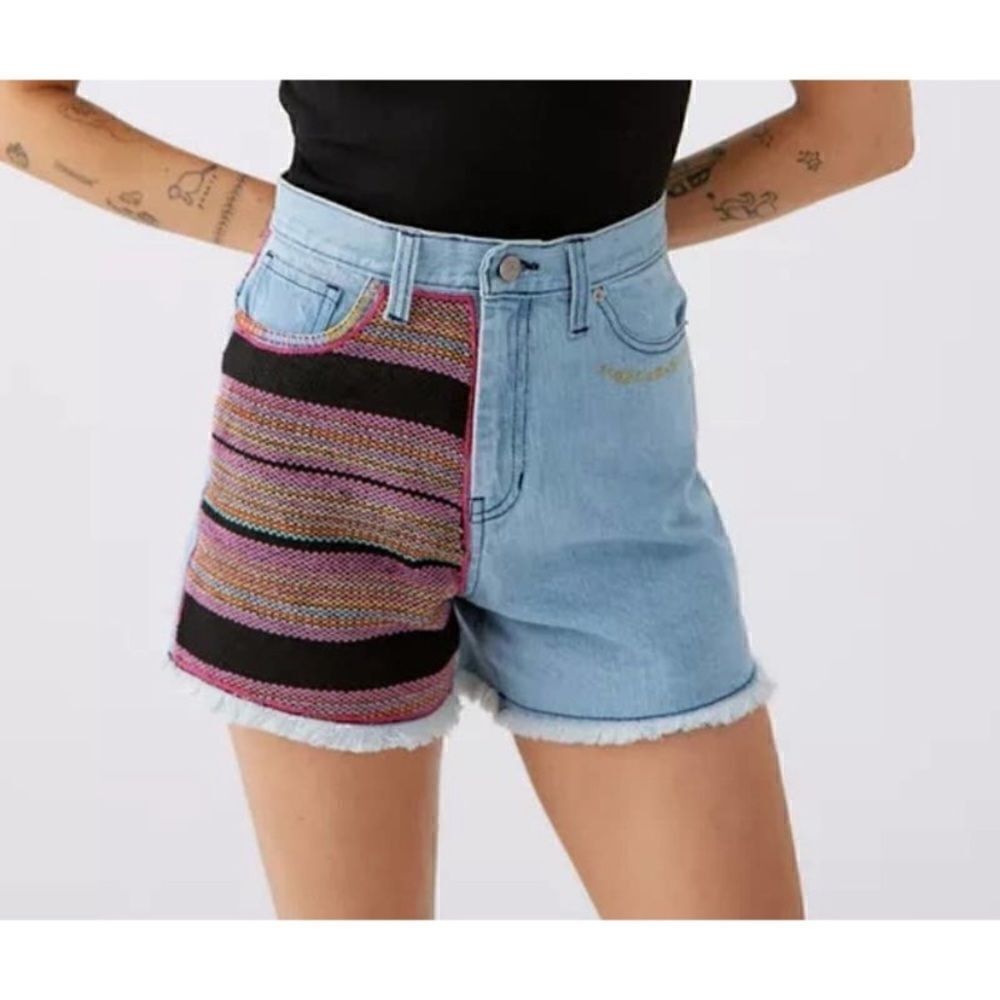 BDG A-Line Cutoff Denim Short Blanket Patchwork Blue Size 24